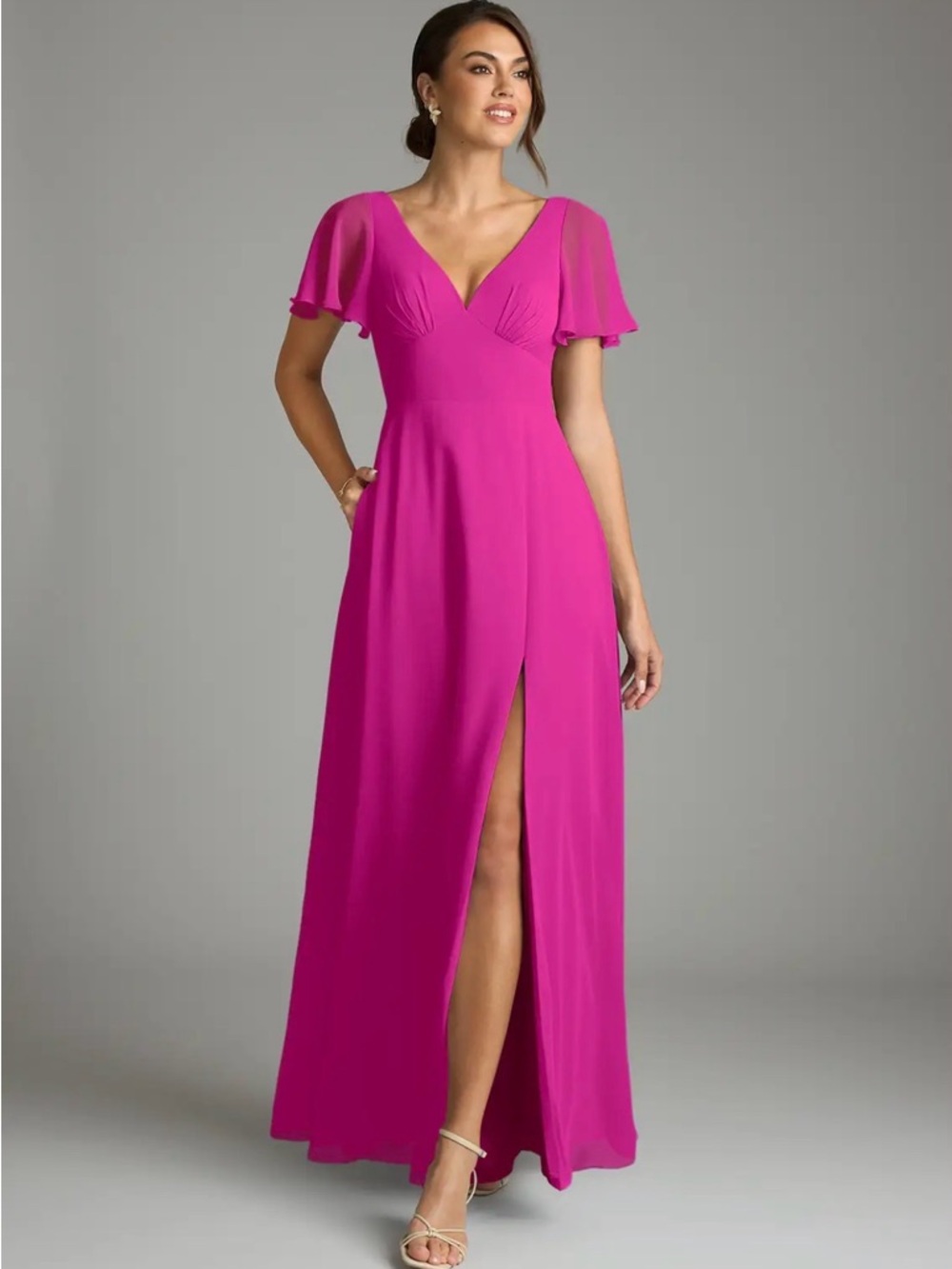 NWT AZAZIE Kimber Fuchsia A-Line Flounce Sleeve Chiffon Dress